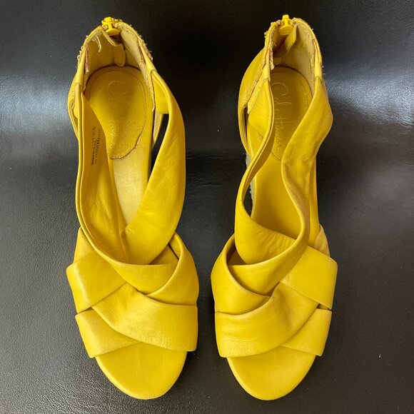 Cole Haan Mustard Yellow Leather Nike Air Wedge Sandals-Size 9.5 - Picture 1 of 10